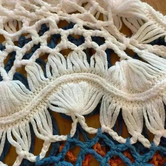 Angie Womens Crocheted Block Color Short Sleeve Top large orange blue aqua - Picture 6 of 10